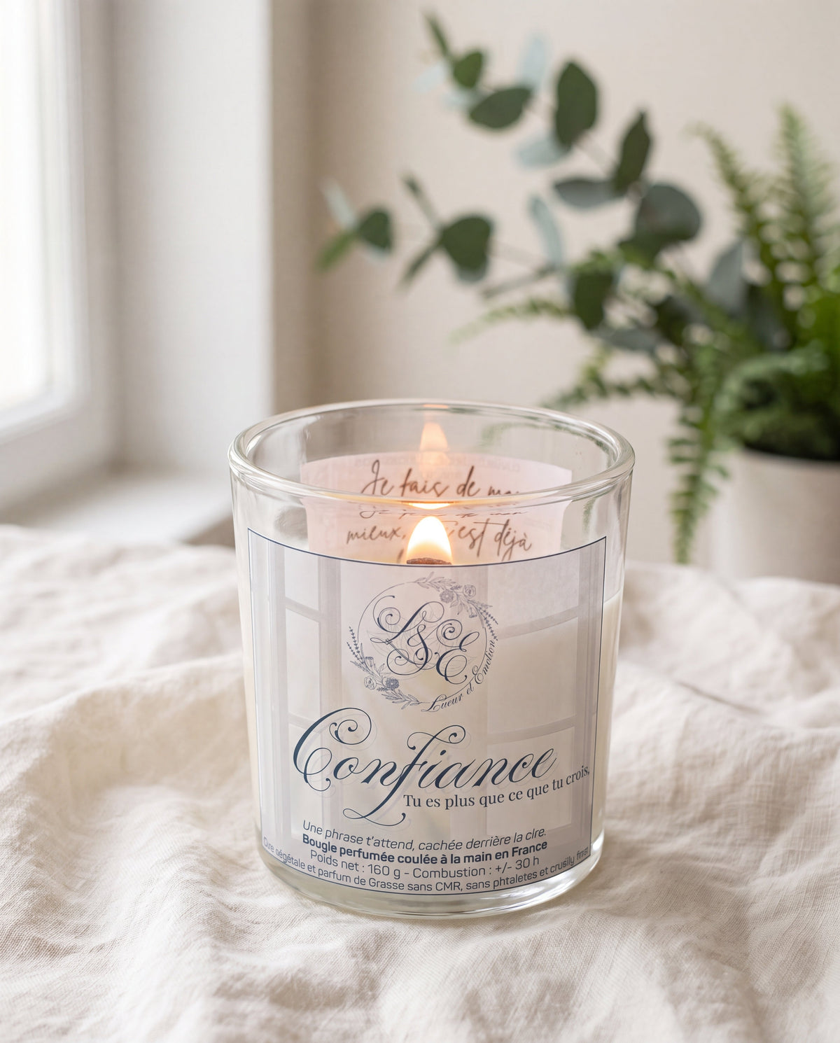 Bougie Mantra Confiance L&E, révélation du mantra caché sous la cire