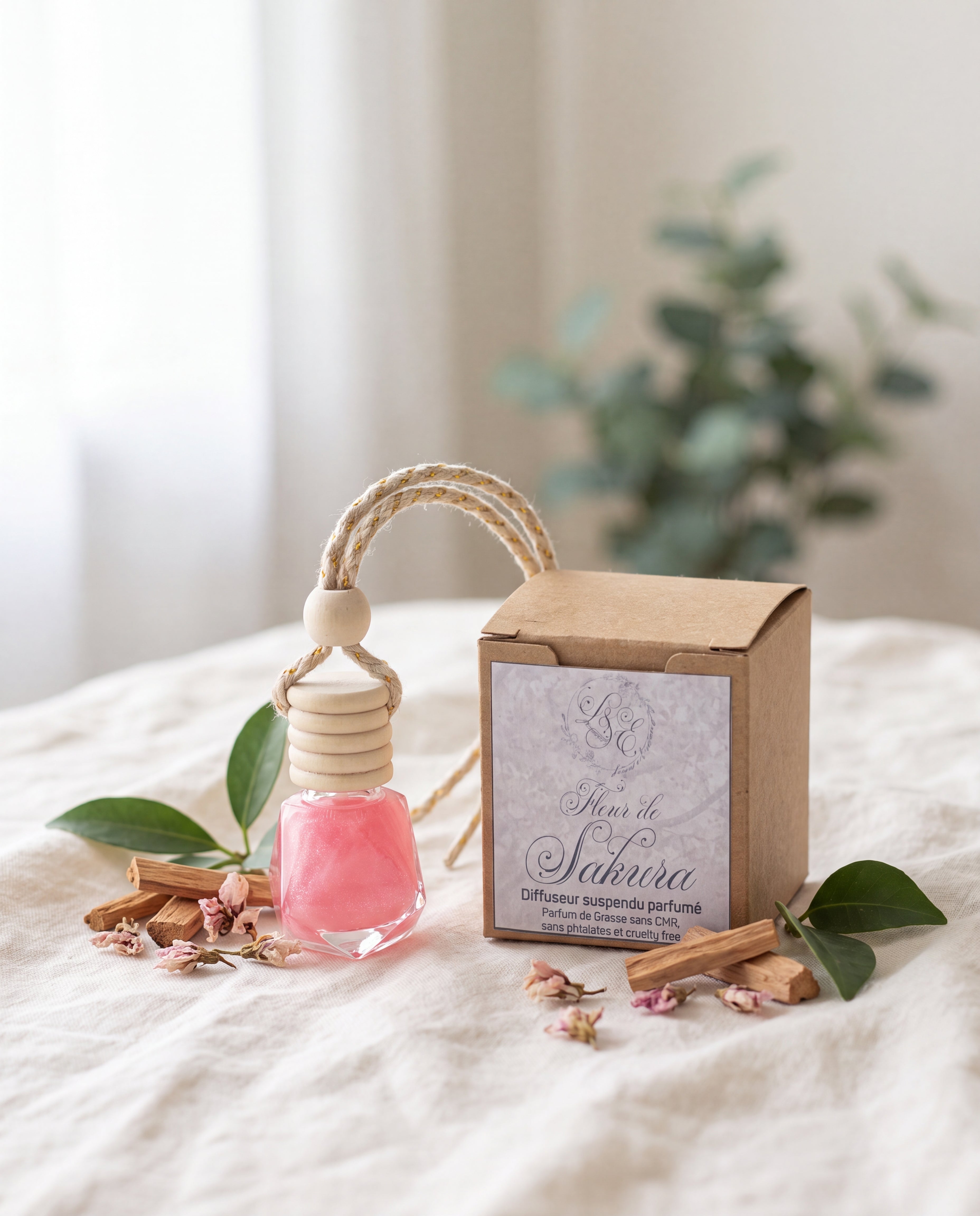 Diffuseur suspendu parfumé Fleur de Sakura L&E, notes vertes, fleur de cerisier et santal