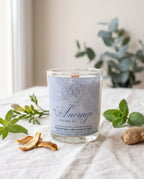 Bougie Mantra Ancrage L&E, mèche en bois de cerisier et mantra révélé par la flamme