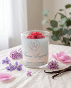 Bougie artisanale Pivoine Impériale, collection Fleurs d'Asie de L&E, coulée à la main en France