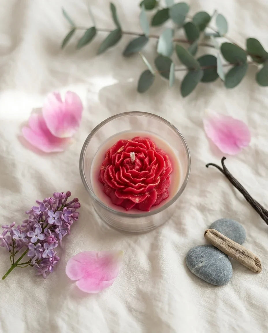 Bougie parfumée Pivoine Impériale L&E en cire végétale, notes marines, pivoine et musc