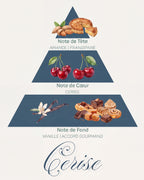 Pyramide olfactive Cerise : tête amande et frangipane, cœur cerise, fond vanille gourmande